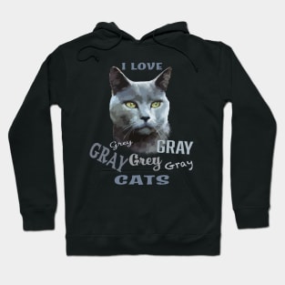 Grey (Russian Blue) Cat "Grey Gray Grey" Cat Love Hoodie